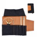 LYKKE Weekender Small Travel Needle Case (Empty) in Denim and Camel Vegan Leather